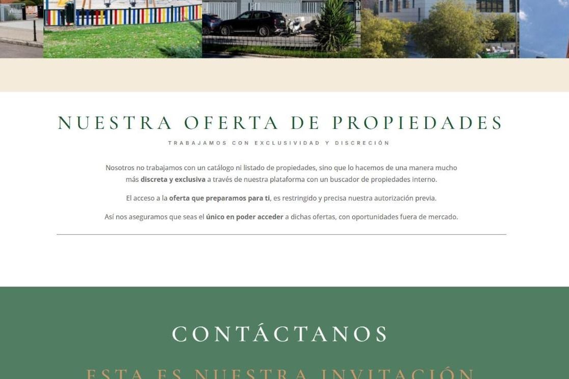 La sección «Nuestra oferta de propiedades» de la web de Mirasierra Living