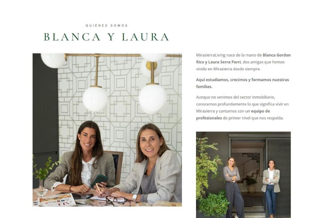 La sección «Quiénes somos» de la web de Mirasierra Living, con Blanca y Laura