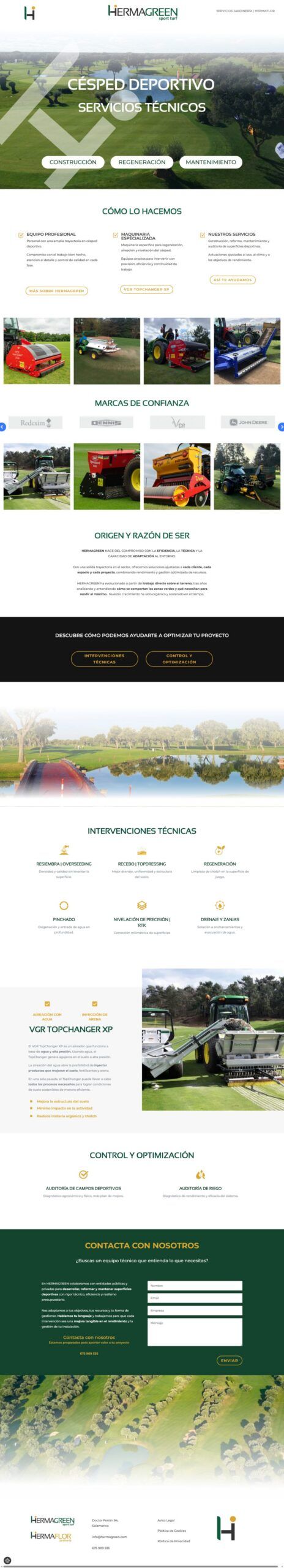 Captura de la web de Hermagreen, césped deportivo